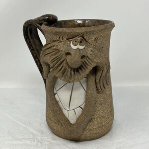 Ugly Funny Face Stoneware Pottery Mug Cup Mustache 3D Studio Art Toothy Smile